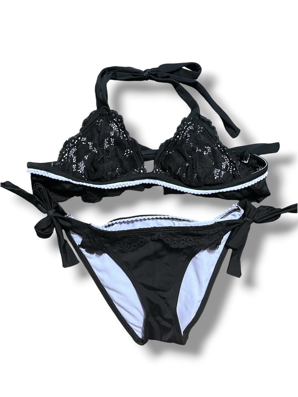 Adore Me Black Lace Tie-Side Bikini Set